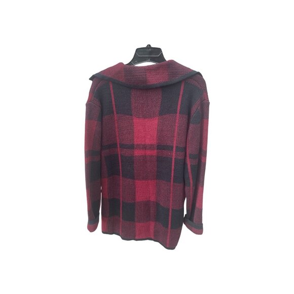 Adrianna Red Black Plaid Three Button Cardigan‎ - Picture 2 of 4